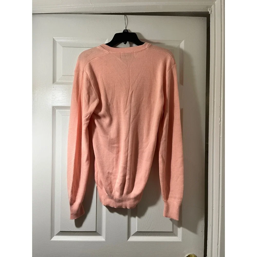 Vintage On Course‎ Montgomery Ward Peach Pink V-Neck Acrylic Sweater Mens Medium